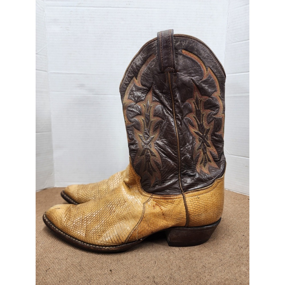 Vtg Mens Tony Lama Cowboy Snake Skin Yellow Beige Boots Size 14